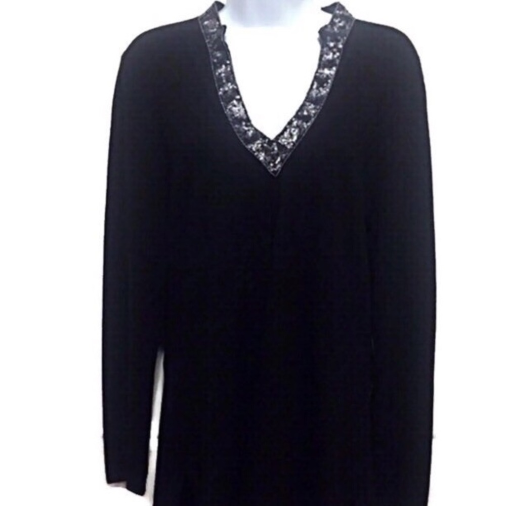 Alfani Black Silk Blend Sweater w/ Silver Sequins